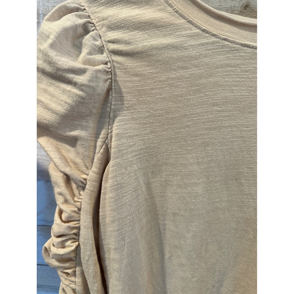 We The Free Free People Beige Slub Knit Ruched Puff Sleeve Top Medium